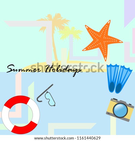 summer holiday hat flip flops seashell vector background