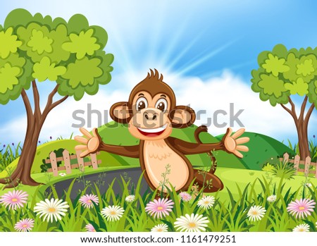 Monkey in beautiful nature illustration
