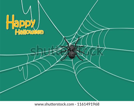 Happy Halloween. Spider black and cobweb on color Background. Card, poster, banner. Vector illustration