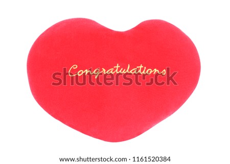 Red pillow with message congratulations isolated on white background
