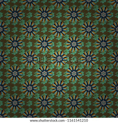 Sketch style black, green and blue color flowers repeatable motif. Hand drawn vector floral seamless pattern for surface design, wrapping paper, fabric, background.