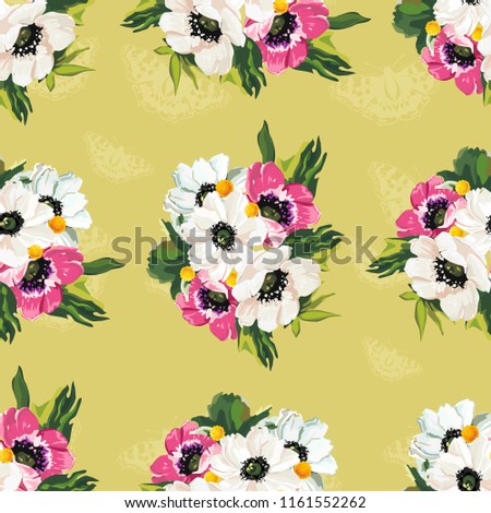 Seamless floral pattern with anemones wind flowers 