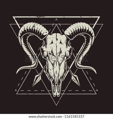 Monochrome vintage emblems with goat skull. Vector retro illustration