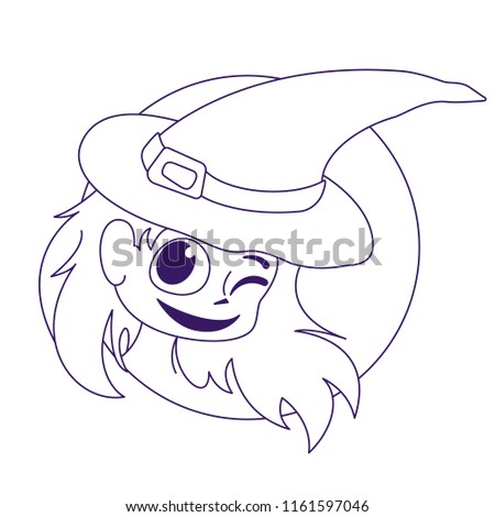 Cartoon face in a round hole. Cute kid character in popular halloween costume.  Hand drawn style vector. Doodle linean illustration on white background.