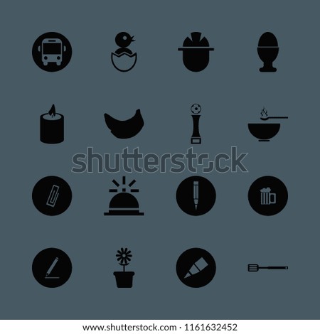 yellow vector icons set. with pencil, paper clip, candle and egg cup in set
