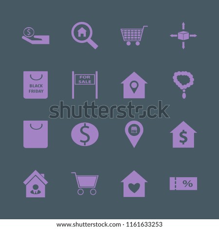 buy vector icons set. with dollar coin, house location, sale ticket and house seller in set