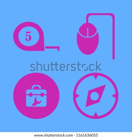 instrument vector icons set. with toolbox, compass, tape measure and computer mouse in set