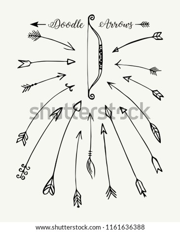 Decorative bow and arrows collection. Doodle vector design elements.