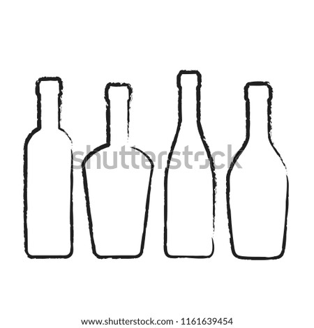 Set of wine bottles silhouette for design on white, stock illustration