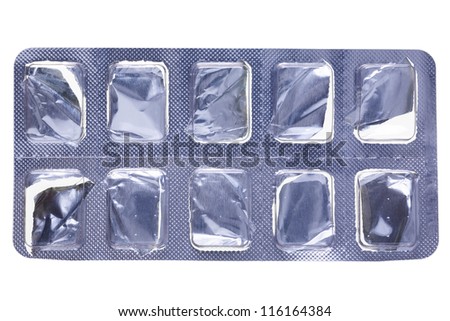 Close up of a empty pill blister  isolated on white