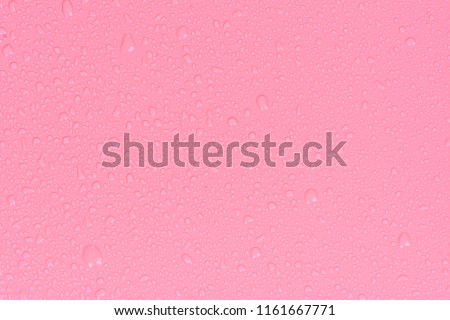 Close up water drops on rose pink tone background. Abstarct purple wet texture with bubbles on window glass surface. Raindrop, Realistic pure water droplets condensed for creative banner design. Red