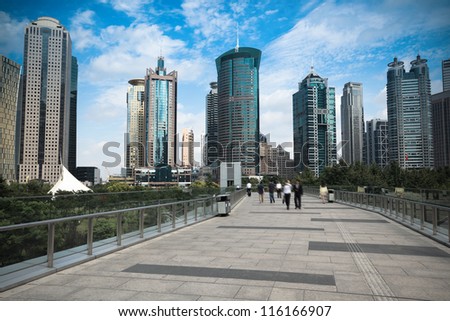 shanghai finance and trade district on the footbridge view