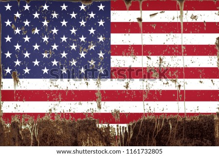National flag of USA on rusty metal texture 