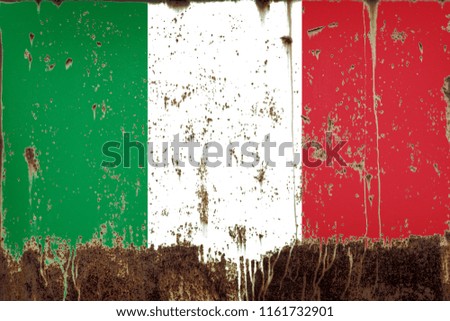 National flag of Italy on rusty metal texture 