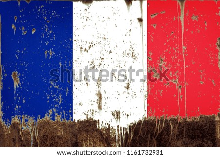 National flag of France on rusty metal texture 
