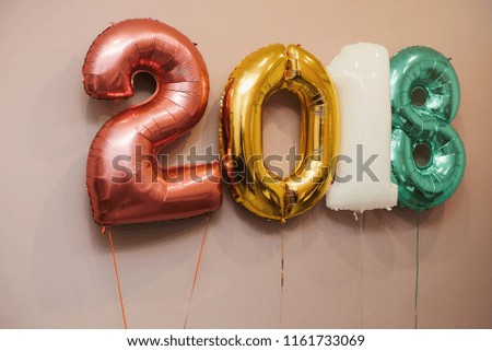 Colorful Flying Balloons . Letter Balloon, 2018 Happy new year. Happy New Year 2018. balloon of numbers on background.  Christmas and new year celebration, decoration, beautiful balloons.
