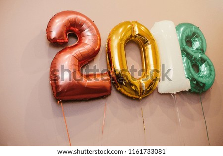Colorful Flying Balloons . Letter Balloon, 2018 Happy new year. Happy New Year 2018. balloon of numbers on background.  Christmas and new year celebration, decoration, beautiful balloons.