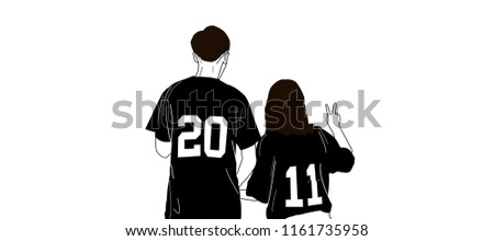 Cute, sweet, lovely couple wearing baseball couple jersey. 