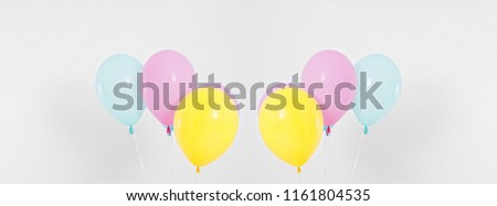 Colorful party balloons background collage, set. Celebration, holidays, summer concept. Design template. Billboard blank, top view, copy space.