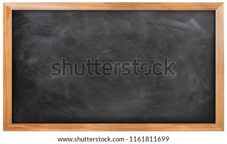 Empty black chalkboard on white background, Blank chalkboard with wooden frame isolated on white background. can add your own text on space. Royalty-Free Stock Photo #1161811699