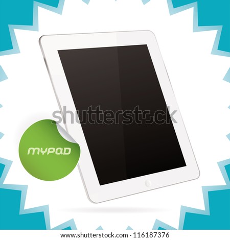 White Glossy Tablet Pad, Ipade, Ipode, Iphon style gadget Illustration, Icons, Sign, With Sticker