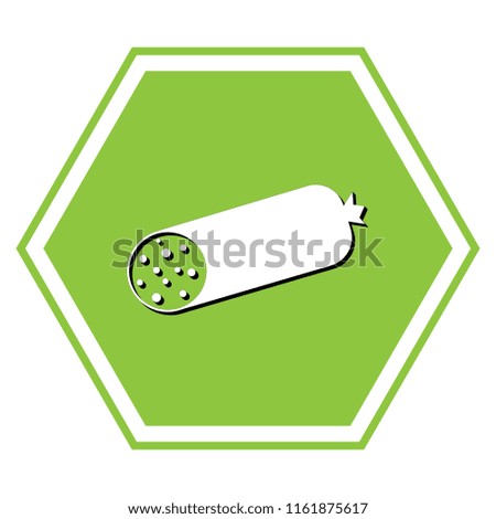Sausage sign illustration. Vector. White icon with black shadow at yellow green honeycomb on white background.