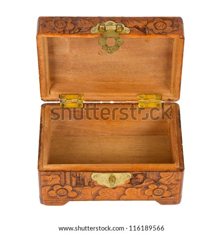 Old wooden chest made in Surinam, isolated on white