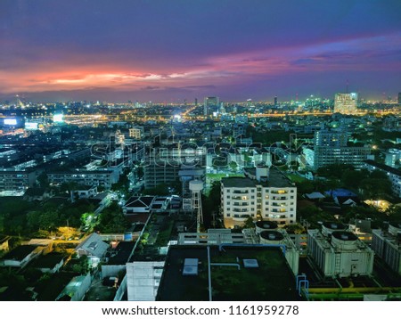 Bangkok cityscape at sunset. Skyline Downtowns at twilight.