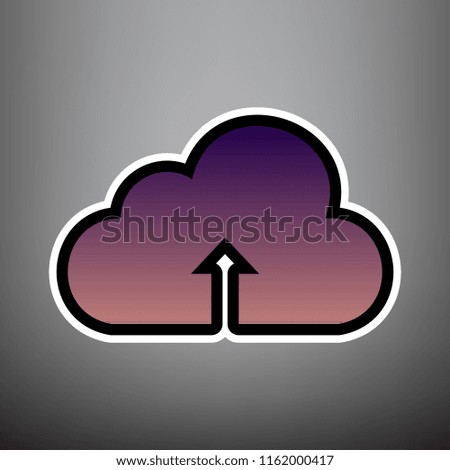 Cloud technology sign. Vector. Violet gradient icon with black and white linear edges at gray background.
