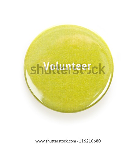 Green round volunteer button isolated on white Royalty-Free Stock Photo #116210680