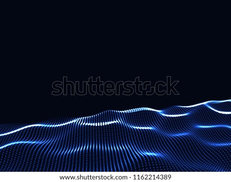 3D Wavy Surface Grid Background. Perspective view of landscape or terrain. Technology style vector illustration.