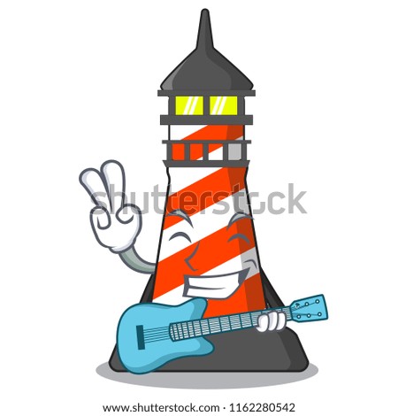 With guitar lighthouse on the beach mascot