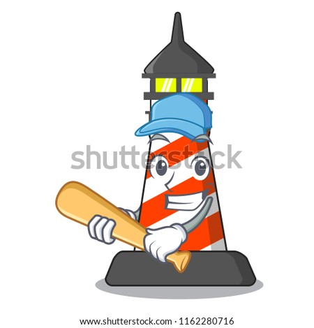 Playing baseball lighthouse character cartoon style