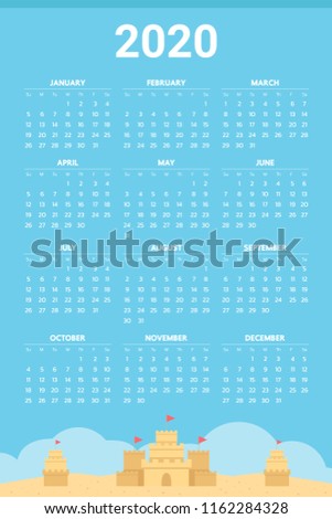 2020 Calendar with sand castle theme