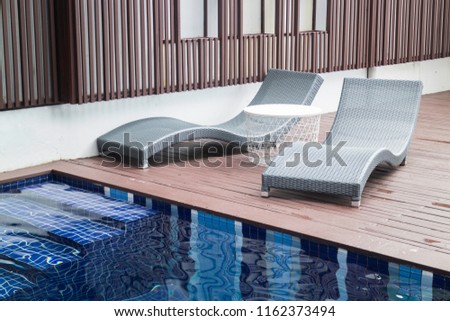 Small backyard with small swimming pool spa, stock photo