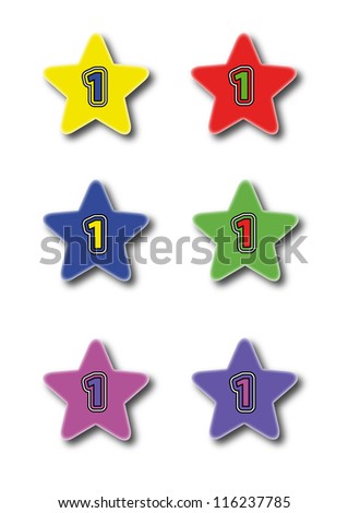 Star icons isolated on white with number one