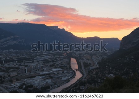 Sundown over the city of Grenoble, France