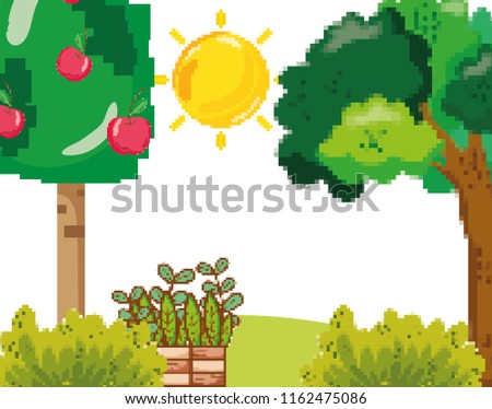 Pixelated garden scenery