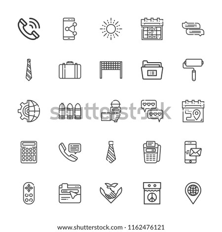 Collection of 25 button outline icons include icons such as point of service, smartphone, telephone, internet, paint roller, folder, calendar, handshake, phone call, briefcase