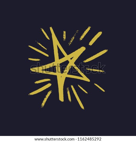 Simple hand drawn yellow brush star print. Clipart, isolated vector symbol