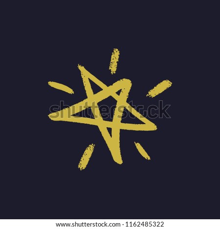 Simple hand drawn yellow brush star print. Clipart, isolated vector symbol