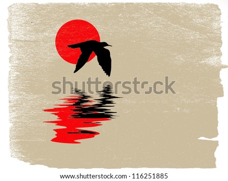 sea gull silhouette on grunge background