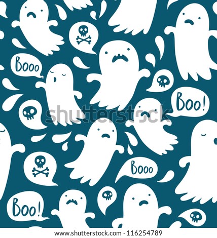 Seamless Halloween pattern with various spooky ghosts