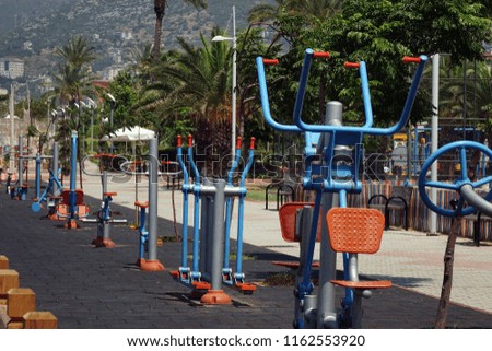The equipment on the playgrounds for street workout. Public area for sports in the Park.