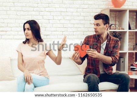 The Girl Refuses Boyfriend On Saint Valentine's Day. Love Confession. Family Quarrel. Disappointed Sweatheart's. Begging For Apologize. Unhappy Female Deny. Couple Holiday Misunderstanding. Royalty-Free Stock Photo #1162650535