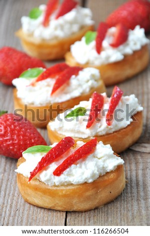 Cottage cheese cream toast with a slices of strawberry