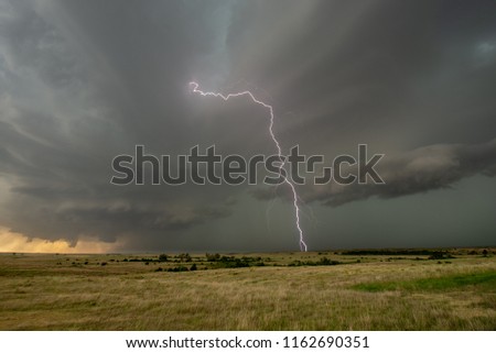 A severe warned thunderstorm with cloud to ground lightning in Oklahoma