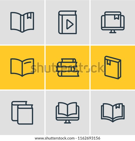 illustration of 9 read icons line style. Editable set of ebook, magazine, player and other icon elements.