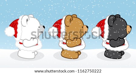 Winter landscape with Polar Bear, Brown Bear and Black Bear, in Santa Cross dress for Merry Christmas, Cute vector cartoon illustration for design
