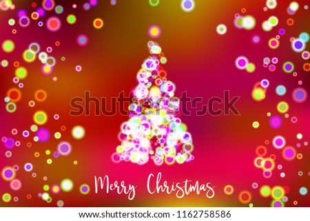 Merry Christmas vector illustration with abstract new year tree in bokeh colorful lights.